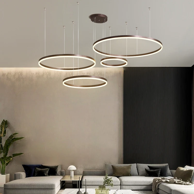 Modern Led Pendant Lights Home Lighting Brushed Rings Ceiling Mounted Chandelier Lighting Hanging Lamp Gold&Coffee Color