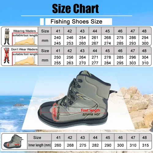 Imagen 2 del producto Zapatos de pesca, botas de pesca de caza, botas de pesca con mosca para vadear, zapatos de pesca de roca de arrecife con suela de fieltro o goma, equipo de pesca