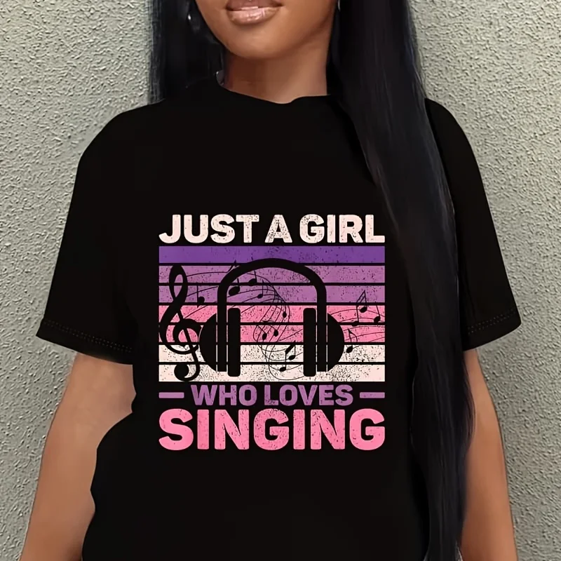 Just a Girl Who Loves Singing Women Music Lovers Teen Singer Women's Plus Size T-Shirt 100% Cotton 220g