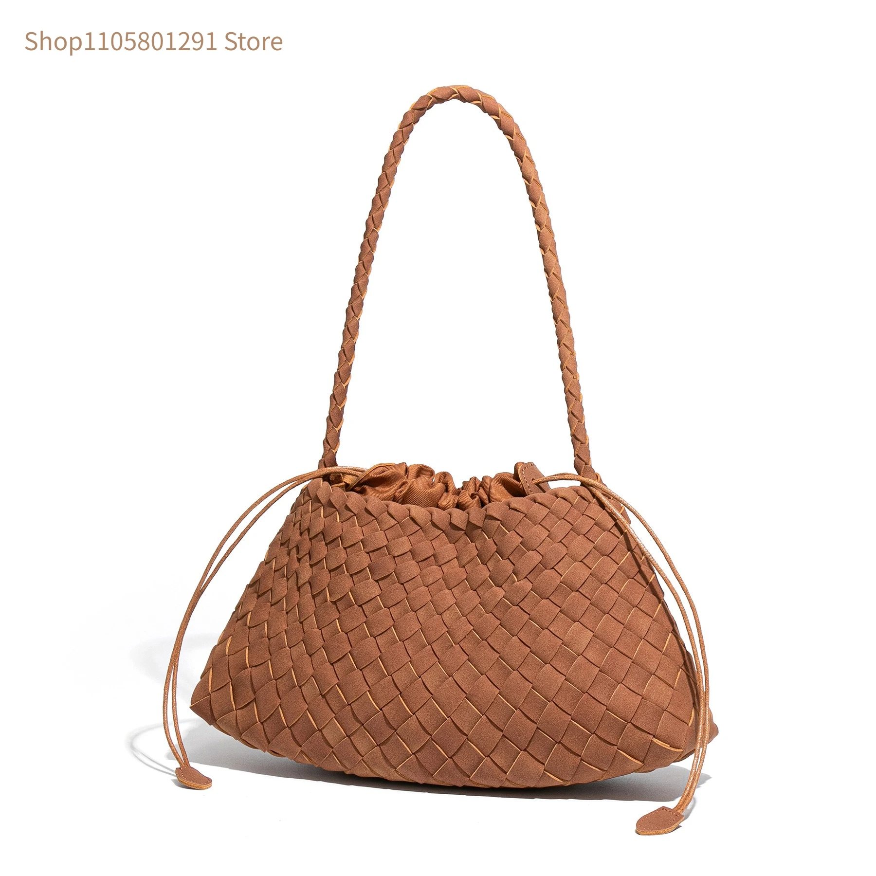 2026 New Autumn and Winter Woven Women's Bag with High-End Feel, Frosted Suede, One Shoulder, Underarm Dumpling Bag