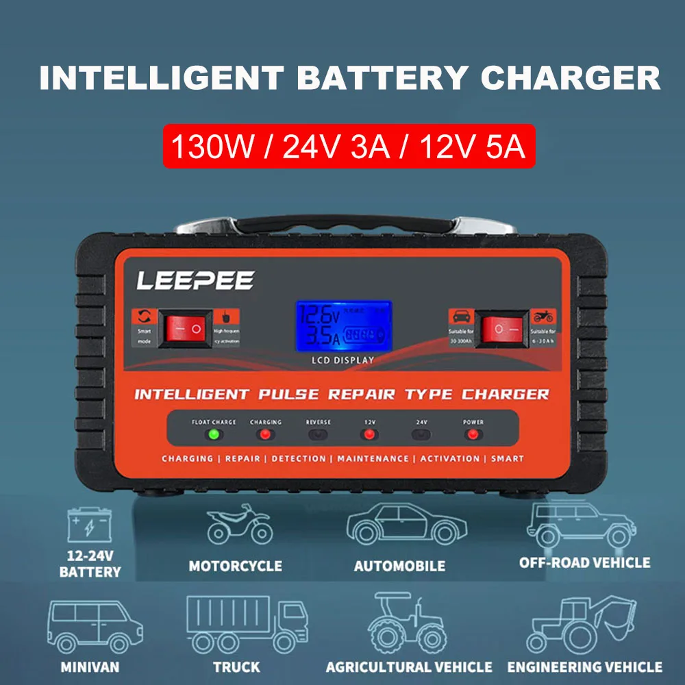 

Автомобильное зарядное устройство для мотоцикла, умное зарядное устройство, интеллектуальный импульсный ремонт, обслуживание, многофункциональное свинцово-кислотное устройство 12 В, 15 А, 12 А