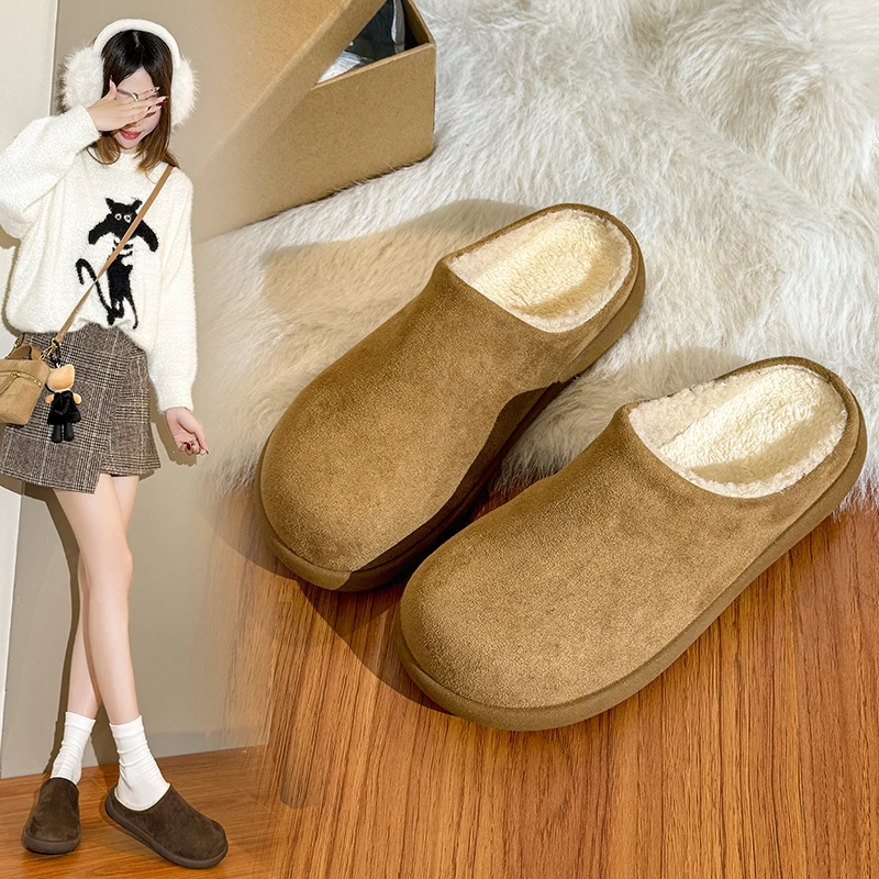 

2025 NEW Fashionable Thick Bottom Women's Simple and Comfortable Slippers with Fleece Lining Cotton Casual Plush Slippers