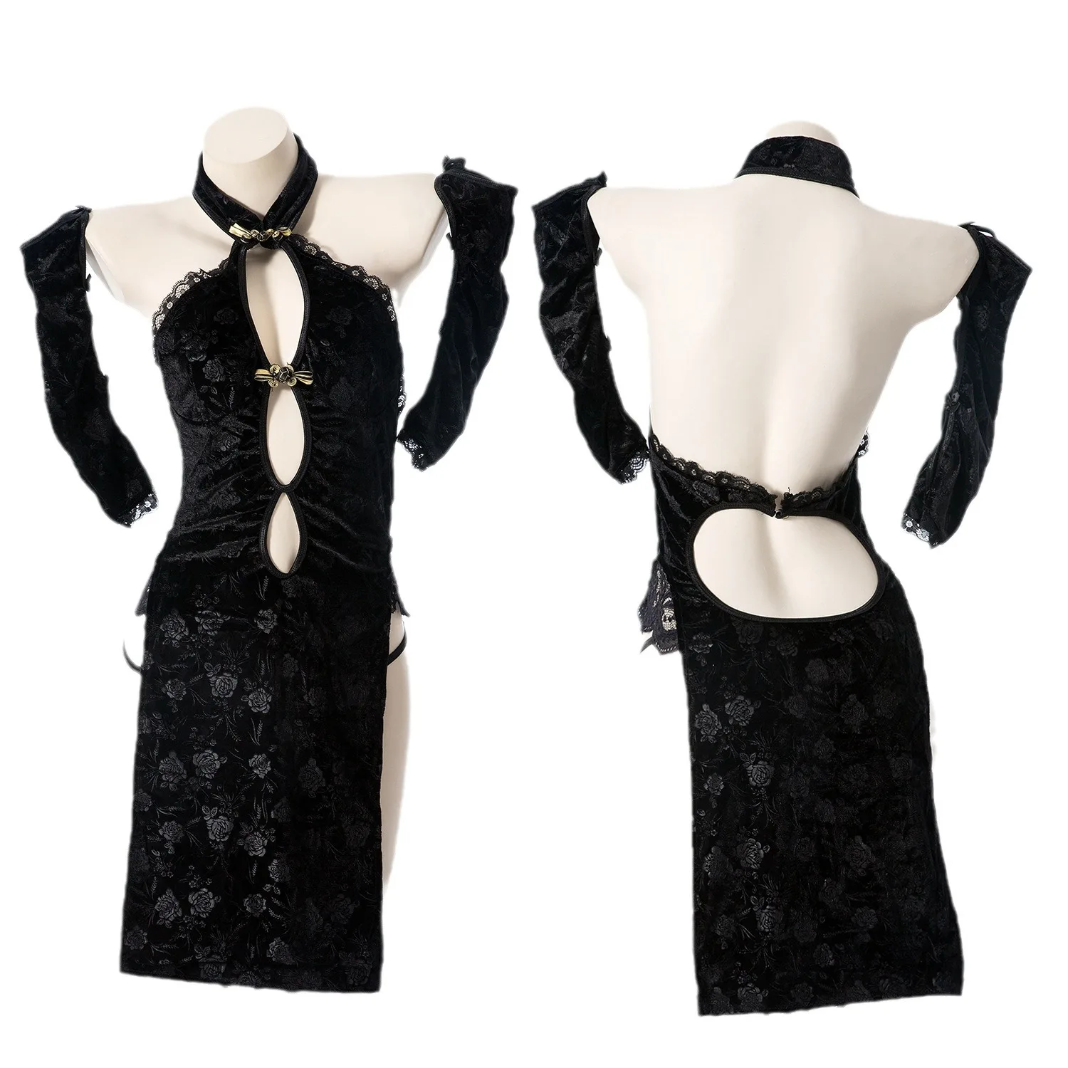 زي تنكري نسائي بفتحة عالية ، ملابس داخلية كلاسيكية مثيرة ، ضمادة شيونغسام ، أشرطة مجوفة ، إغراء ، تمثال نصفي عميق على شكل حرف V ، فستان الفتيات