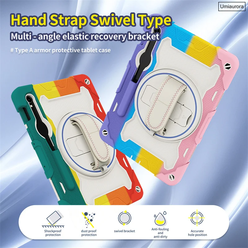 

For Samsung Tab S7 S8 S9 FE+ Plus S10 Ultra SM-X920 X620 X820 X520 Heavy Duty Rugged Tablet Case Stand Strap Shockproof PC Funda