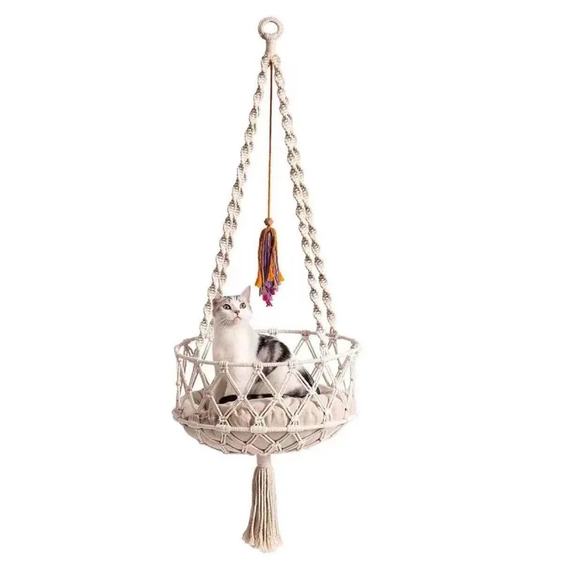 Bohemian Knit Kitten Hanging Nest Handmade Woven Pet Swing Bed Indoor Wall Decor For Small Cats Daily Rest