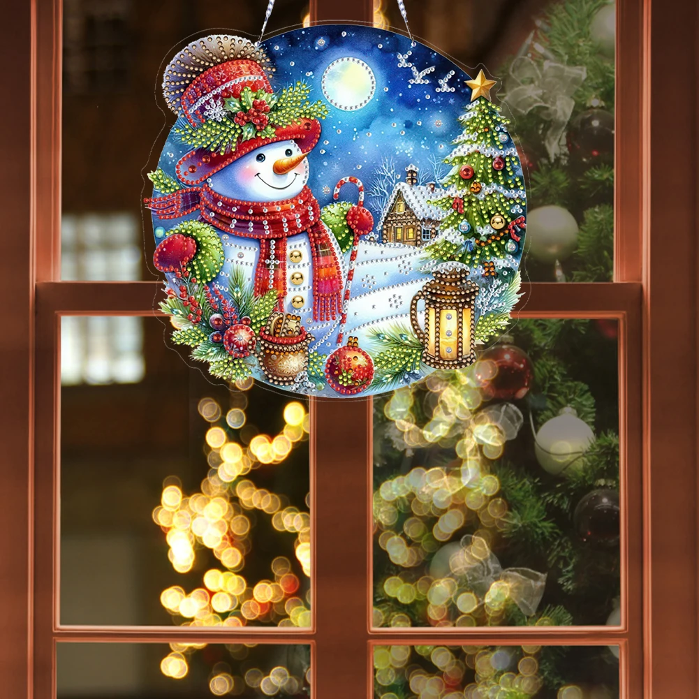 

Xmas Snowman Theme 2D Flat DIY Diamond Art Pendant Wall Door Decoration (B)