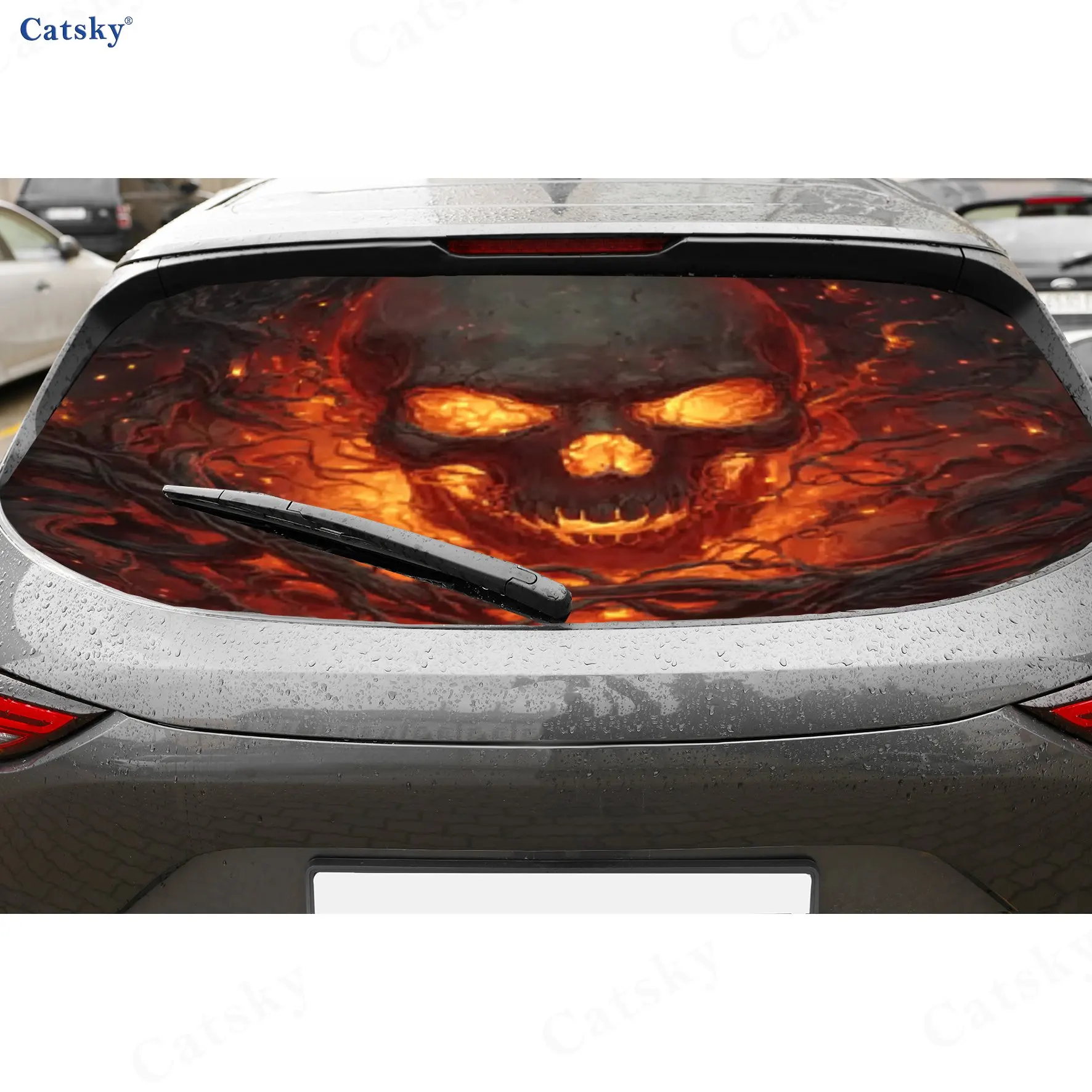 ملصق نافذة السيارة الخلفي المقاوم للماء من مادة PVC ذاتية اللصق من Blazing Skeleton Spirit، سهل اللصق دون السقوط، waterp #1