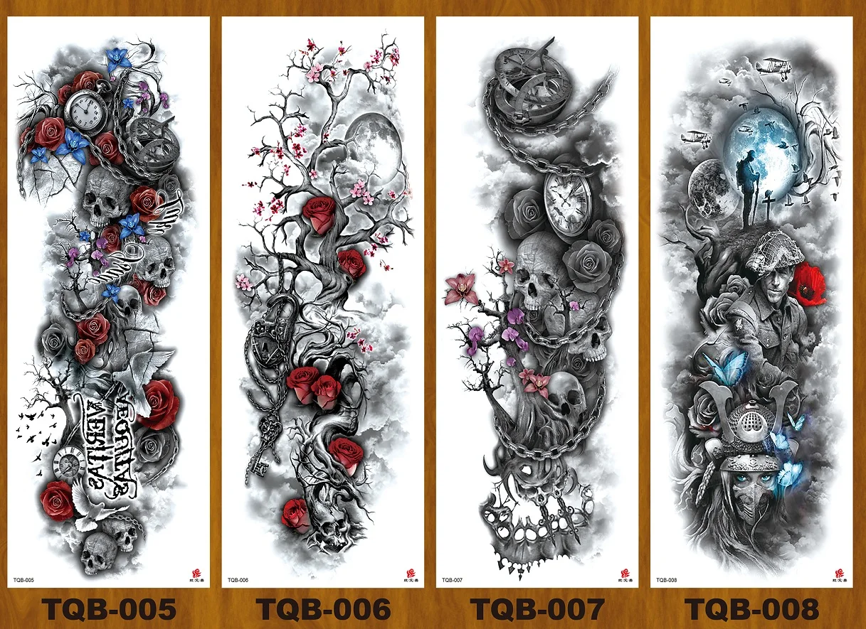 45PCS Large Arm Tattoo Lion  flower 3D Watterproof Temporary Tatoo Stucjer Wild Wolf Tiger