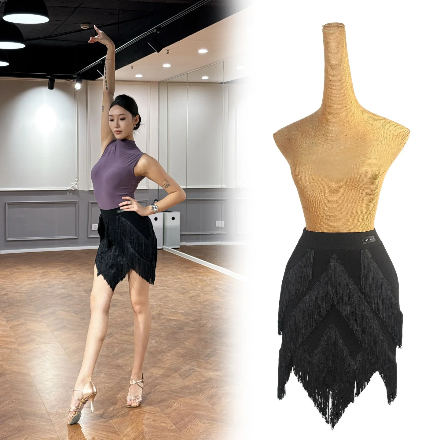

Необычная юбка для латинских танцев, женская черная короткая юбка с кисточками для взрослых, одежда для танцевальной практики румбы, клубный танцевальный костюм самбы SS1088