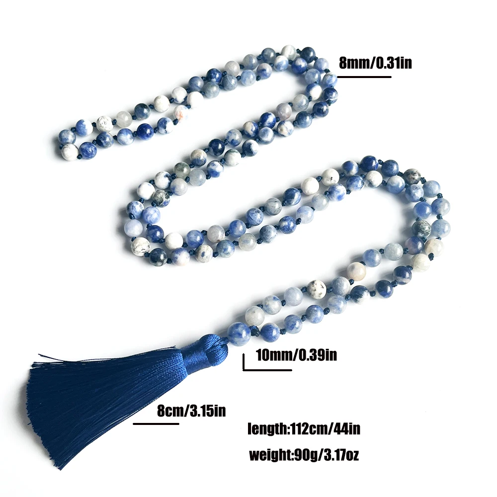 8mm Sodalite 108 Mala Beads Necklace Knotted Japamala Meditation Prayer Rosary for Men and Women view 2
