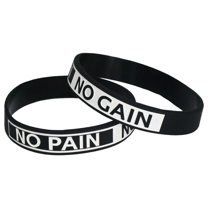 1PC New Design No Pain No Gain Silicone Wristband Motto Inspirational Rubber Bracelets & Bangles Fitness Armband Gift SH082