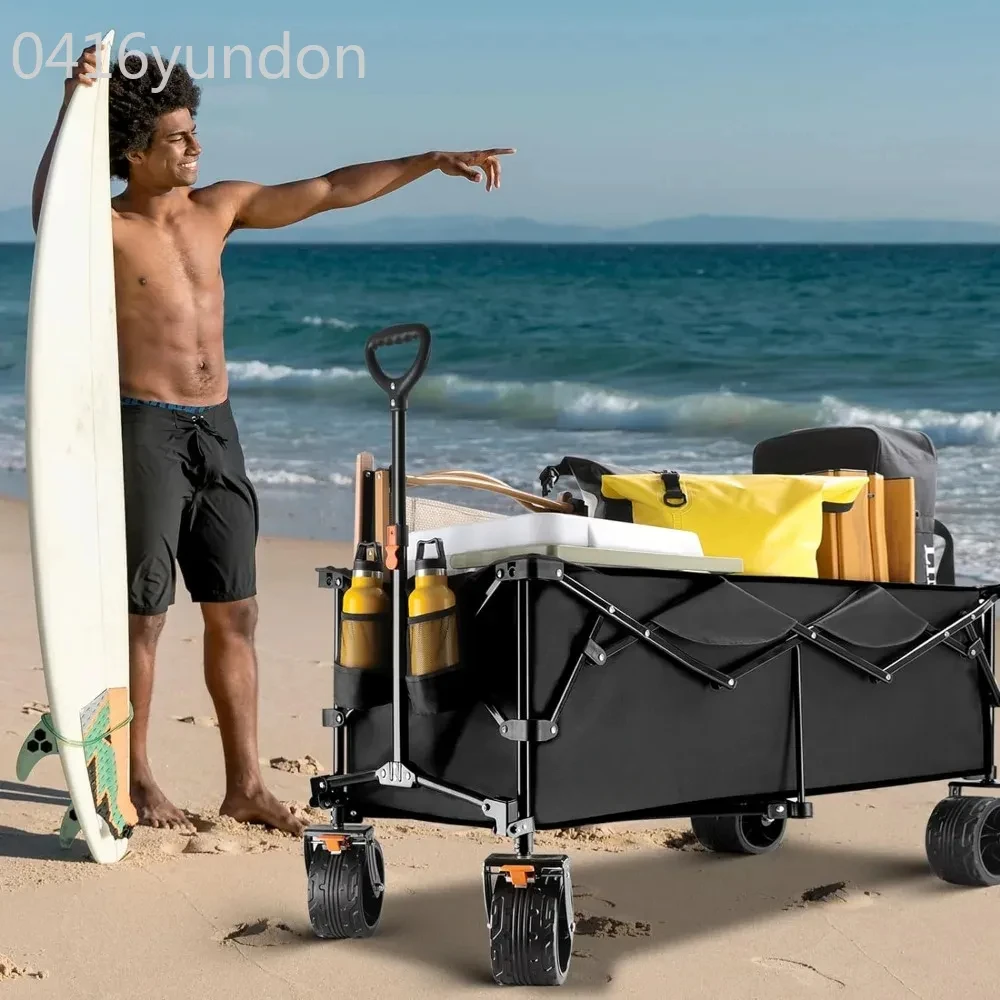 Large Collapsible Extended Wagon Cart 300L, 440lbs Weight Capacity Heavy Duty Foldable Wagon with Big All-Terrain Beach Wheels