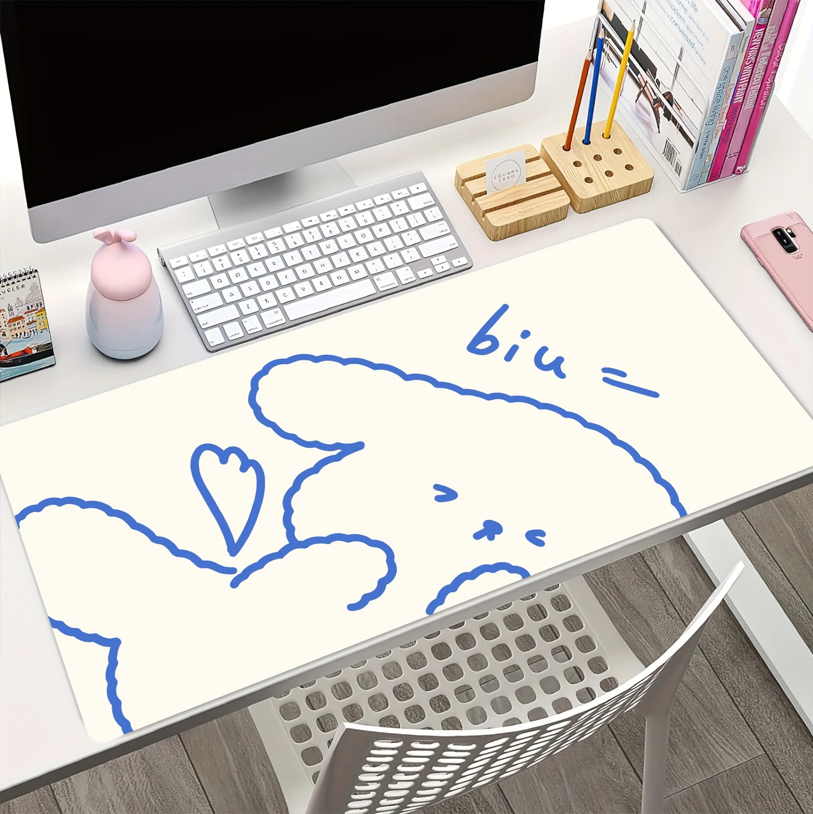 Cute bear mouse pad kawaii large gamer keyboard pads girl computer game accessories art carpet 900x400 office anti-slip desk mat