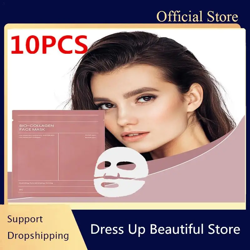 

10Pcs Bio Collagen Face Mask Shrink Pores Deep Hydrating Overnight Mask Moisturizing Refreshing Brightening Face Skin Care