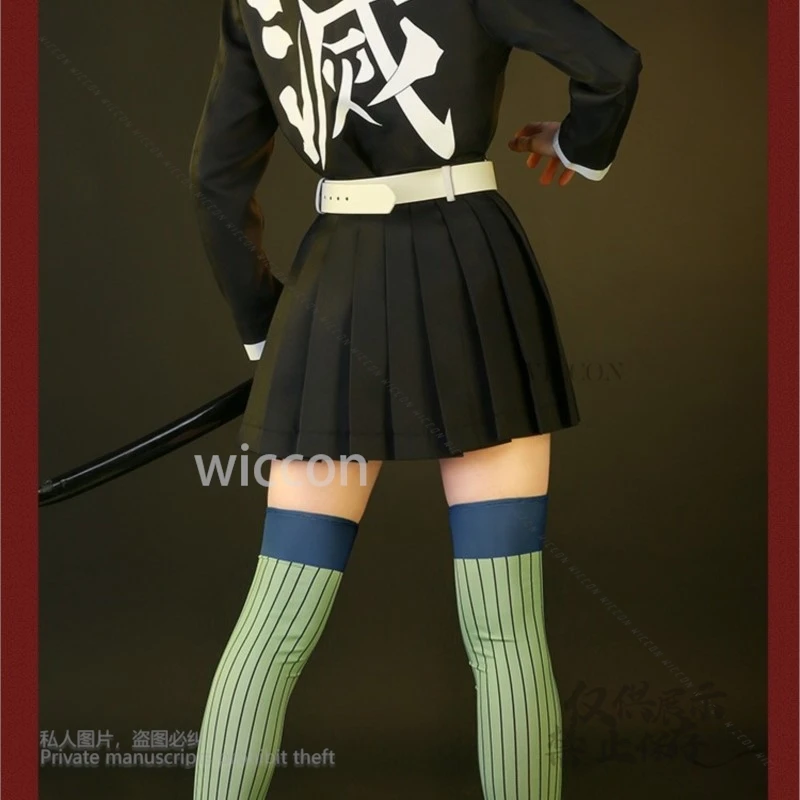 Anime demônio anime kanroji mitsuri trajes slayers kisatsutai amor traje feminino sexy saia uniforme peruca meias sapatos dia das bruxas