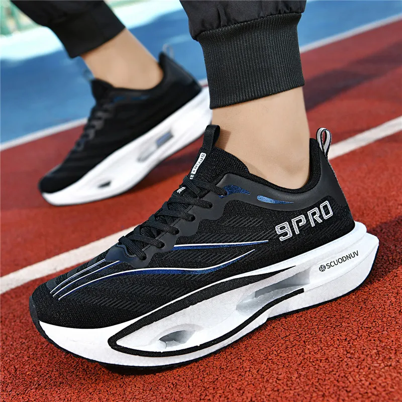 Herren-Freizeitsportschuhe, Paar-Modell 9Pro, Herren-Laufschuhe für Wettkämpfe, trendige Sportschuhe mit Farbverlauf und Mesh-Obermaterial, atmungsaktive, leichte und strapazierfähige Laufschuhe mit dicker Sohle und hoher Elastizität, die Stöße absorbieren, ideal für Outdoor-Fitness-Training. – Detail 13
