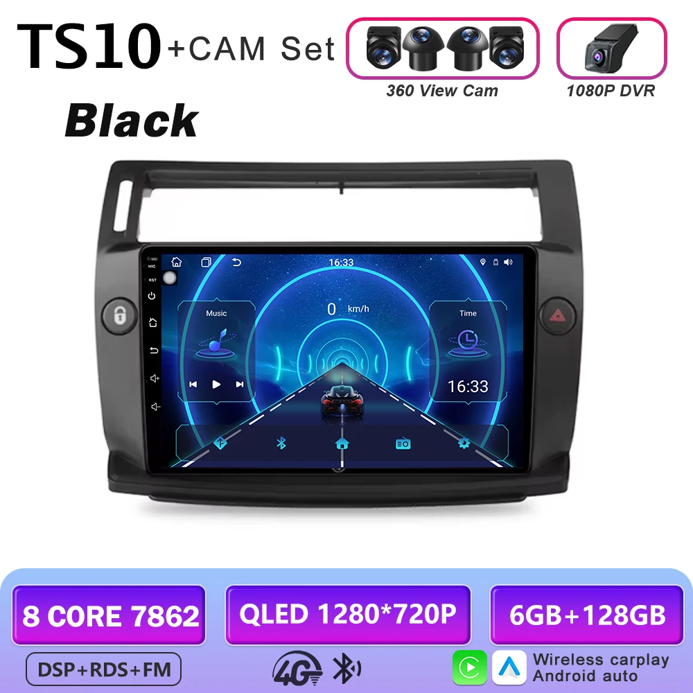Android 16 multimediaspeler GPS autoradio navigatiesysteem voor Citroen C4 C-Triomphe Quatre 2004-2014 met Carplay