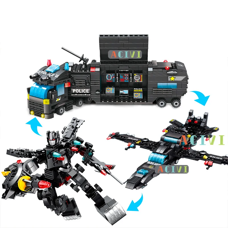 ACIVI SWAT Police Station Truck Model Building Blocks City Machine Helicopter Car Figures Bricks Educational Toy For Children