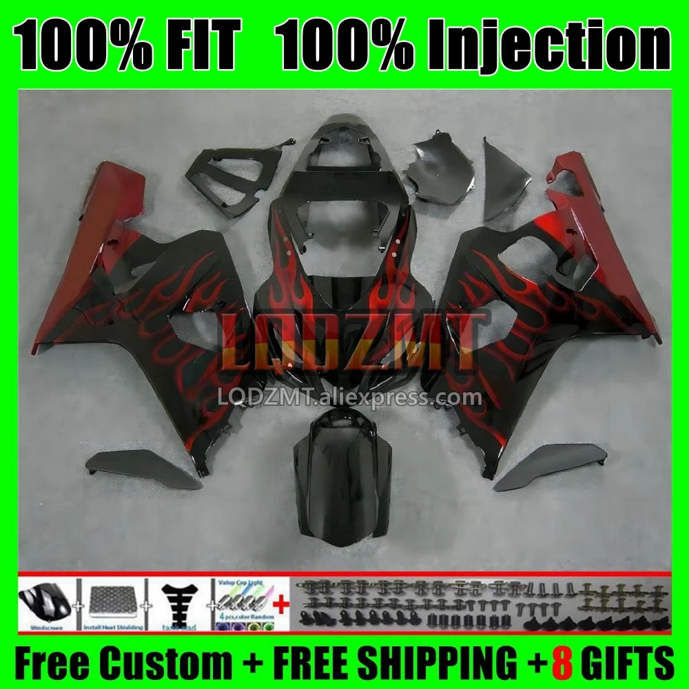 Injection Body For SUZUKI GSXR600 GSXR750 K4 Red flames 3No.18 GSXR 600 750 600CC CC GSXR-600 04 05 GSX-R750 2004 2005 Fairing