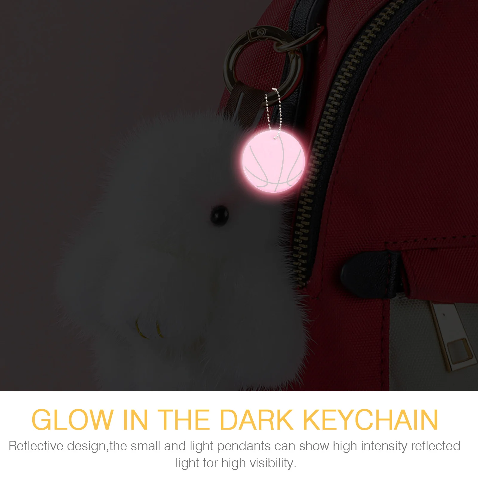 

8pcs Super Bright Reflective Pendant Keychain For Night Sports Glow In The Dark Basketball Shaped Safety Accessory For Backpacks