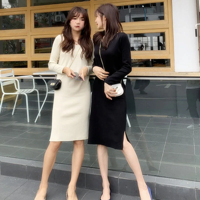 

Knee Length Pullovers Dark Blue Y2K Sweaters Jumpers Women Polka-Dot Advanced Casual Slim-Fitting Pockets Cosy Fringe Vintage OL