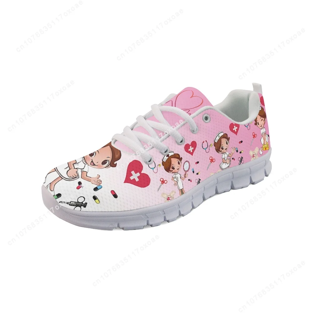 Pink Nursing Shoes Ladies Flats Sneakers Cute Cartoon Nurse/Doctor Brand Design Air Mesh Lightweight Female Footwear