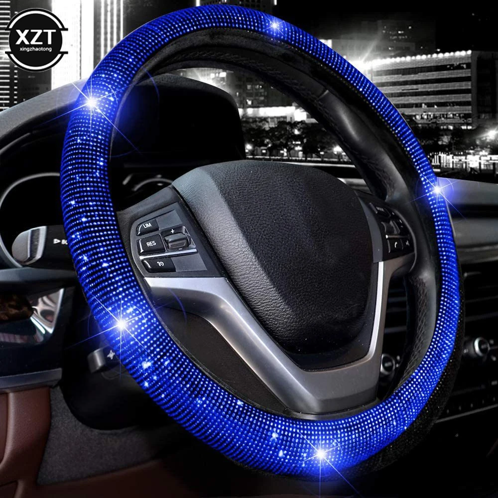 

2023 Bling Bling Rhinestones Crystal Car Steering Wheel Cover Breathable Anti-Slip Steering Wheel Protector Car Accessories