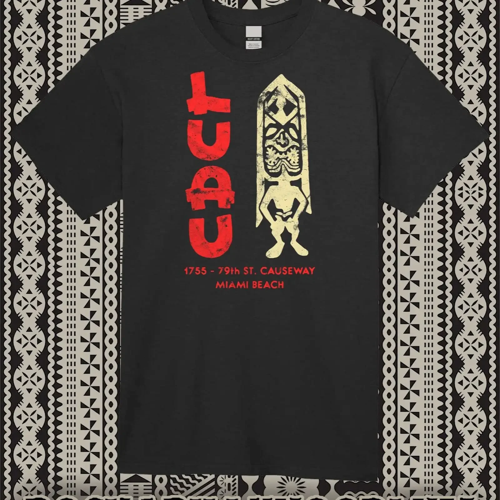Retro Tiki Art T Shirt Tasse Bar Lounge Restaurant The Luau Miami Beach vintage Washed Top For Everyday Wear Stretched