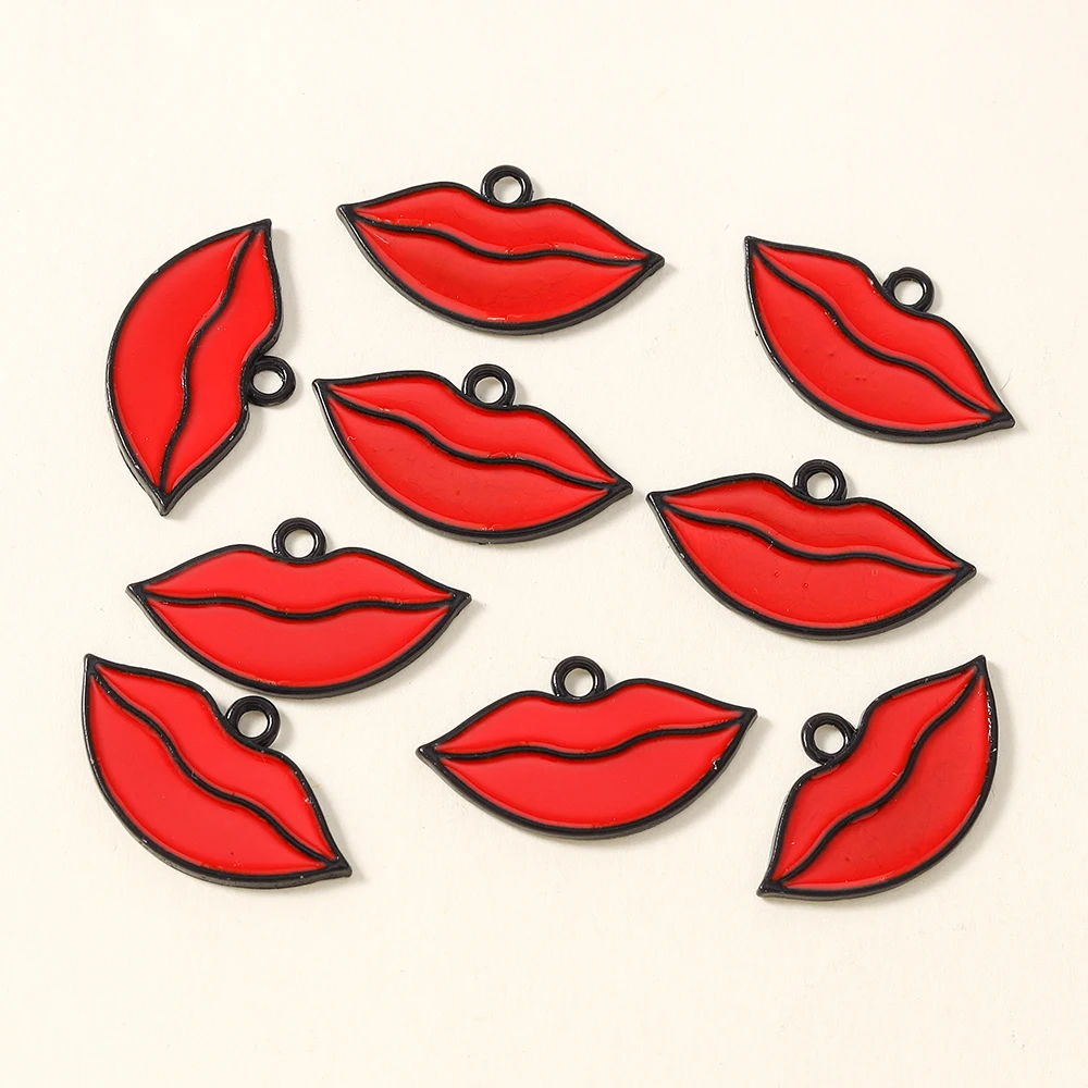 10pcs 15*26mm Cute Enamel Kisses Lips Charms Pendants for Jewelry Making Drop Earrings Necklaces DIY Crafts