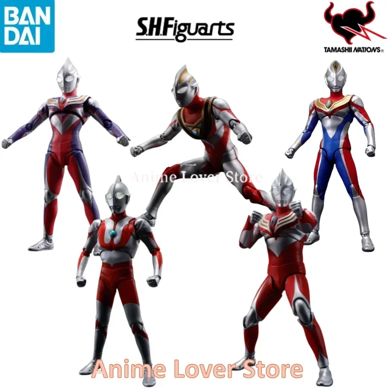 Original Bandai SHF S.H.Figuarts True bone carving Ultraman Tiga Dyna Gaia Anime Action Figure Toys for Boys Girls Kids Gifts