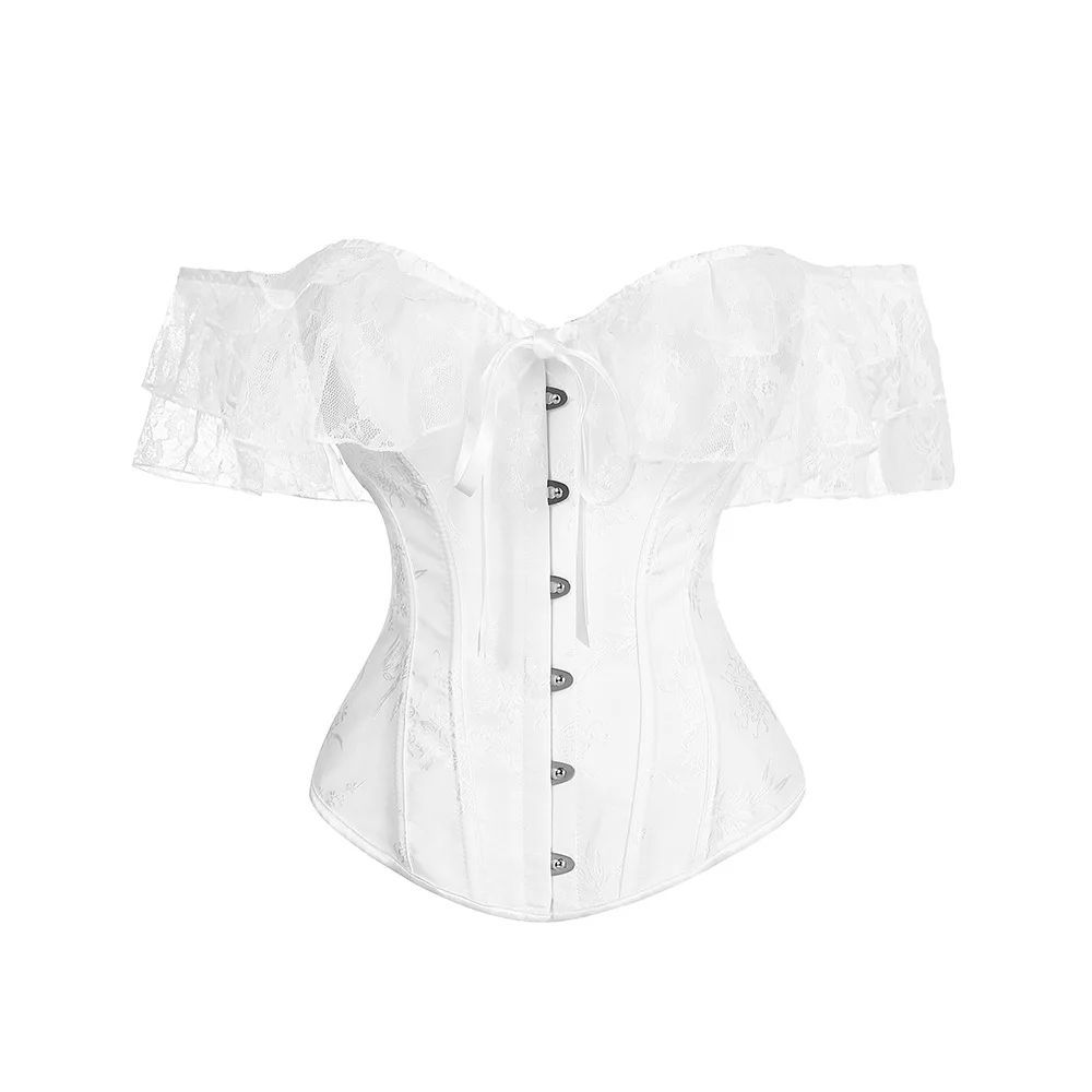 

Женский готический винтажный корсет, топ с короткими кружевными рукавами, парчовое бюстье, свадебное белье, формирователь тела