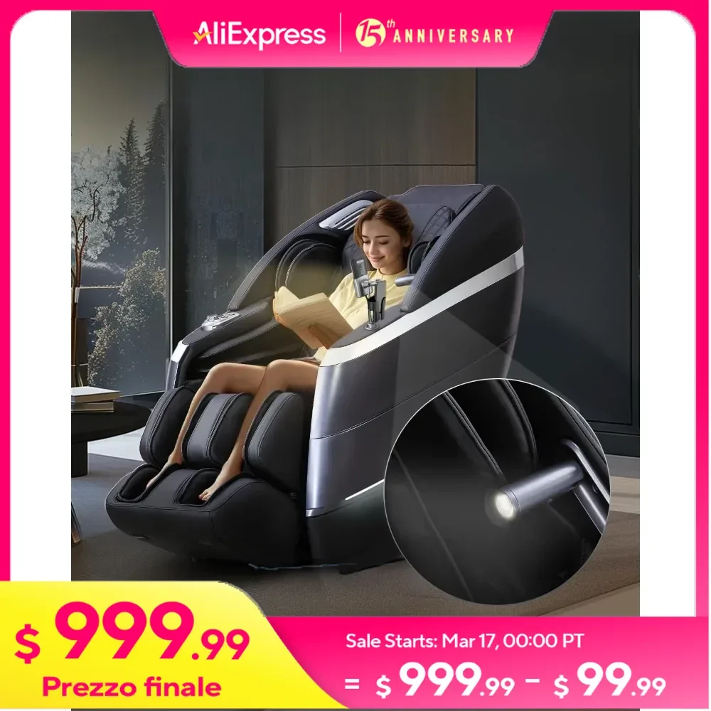 4D Massage Chair, Flexible 166° Track, Reading Light, 18 Massage Modes, 11 Techniques, 36 Airbags, Yoga Stretch, Foot Massage