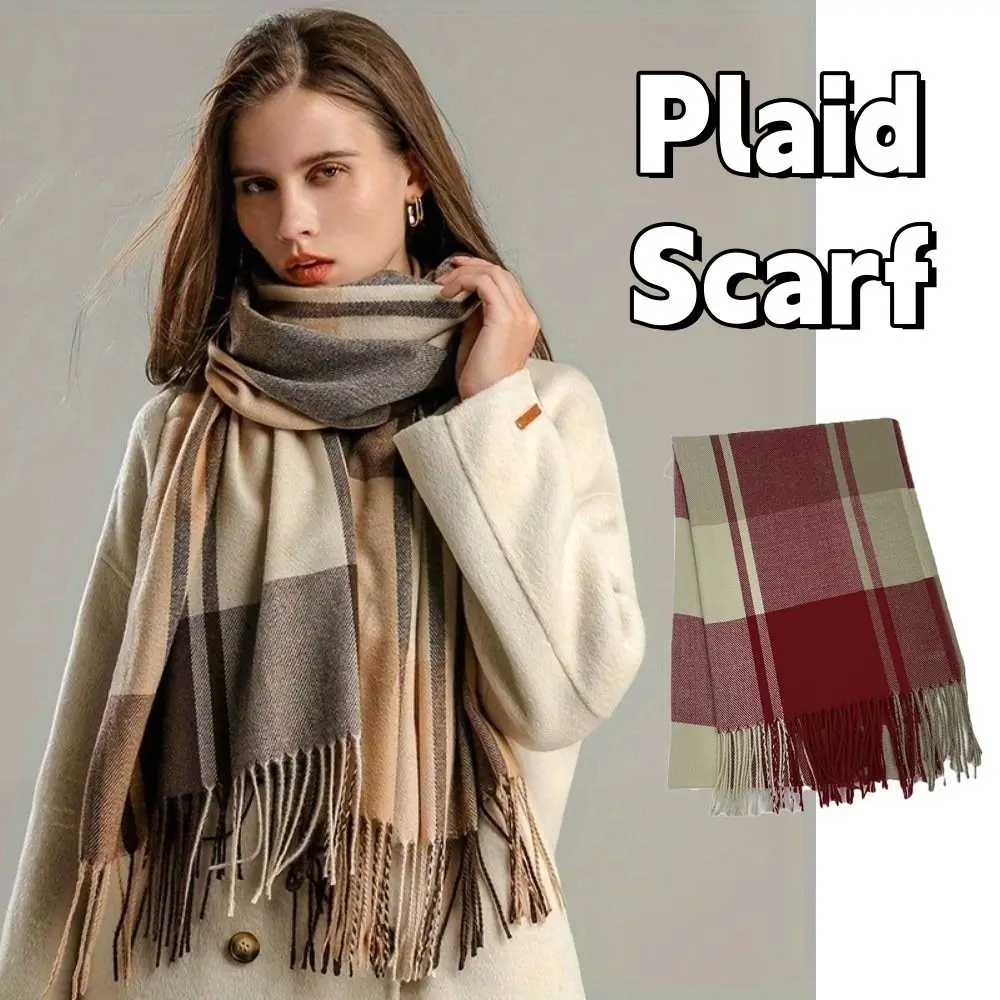 

Модный ветрозащитный клетчатый шарф, толстая кисточка, имитация кашемира, длинная шаль в корейском стиле для девочек