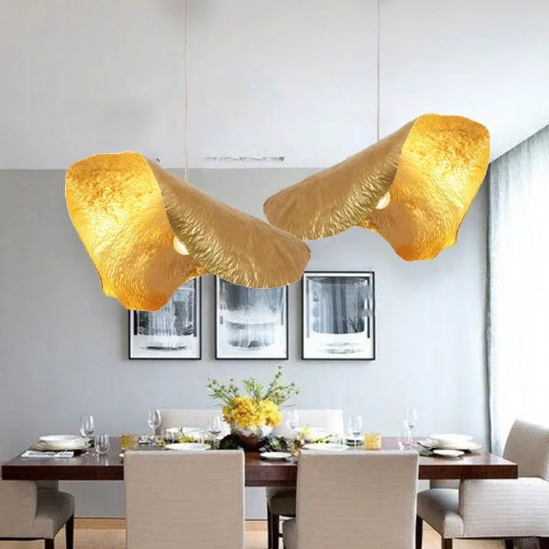 All copper post-modern creative personality simple living room dining room tea room chandelier Nordic lotus leaf lamp
