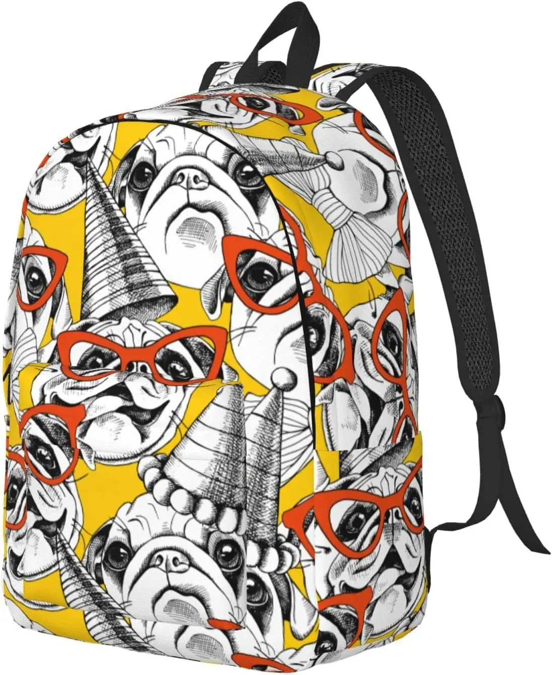 Backpack Casual Lightweight A Pug In Glasses And Party Hat Laptop Backpack Men Women Travel Bag Outdoor Canvas Daypack