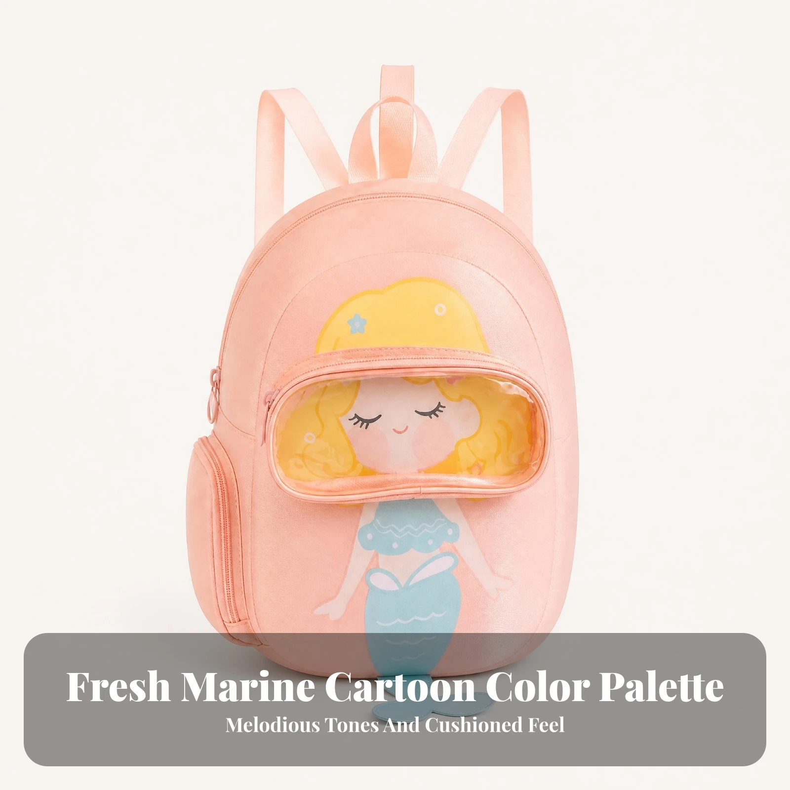 Swim Backpack Transparent Window Cartoon Print Backpack Swim Bag Carry Loop Rucksack Zipper Closure for Children, Swimming