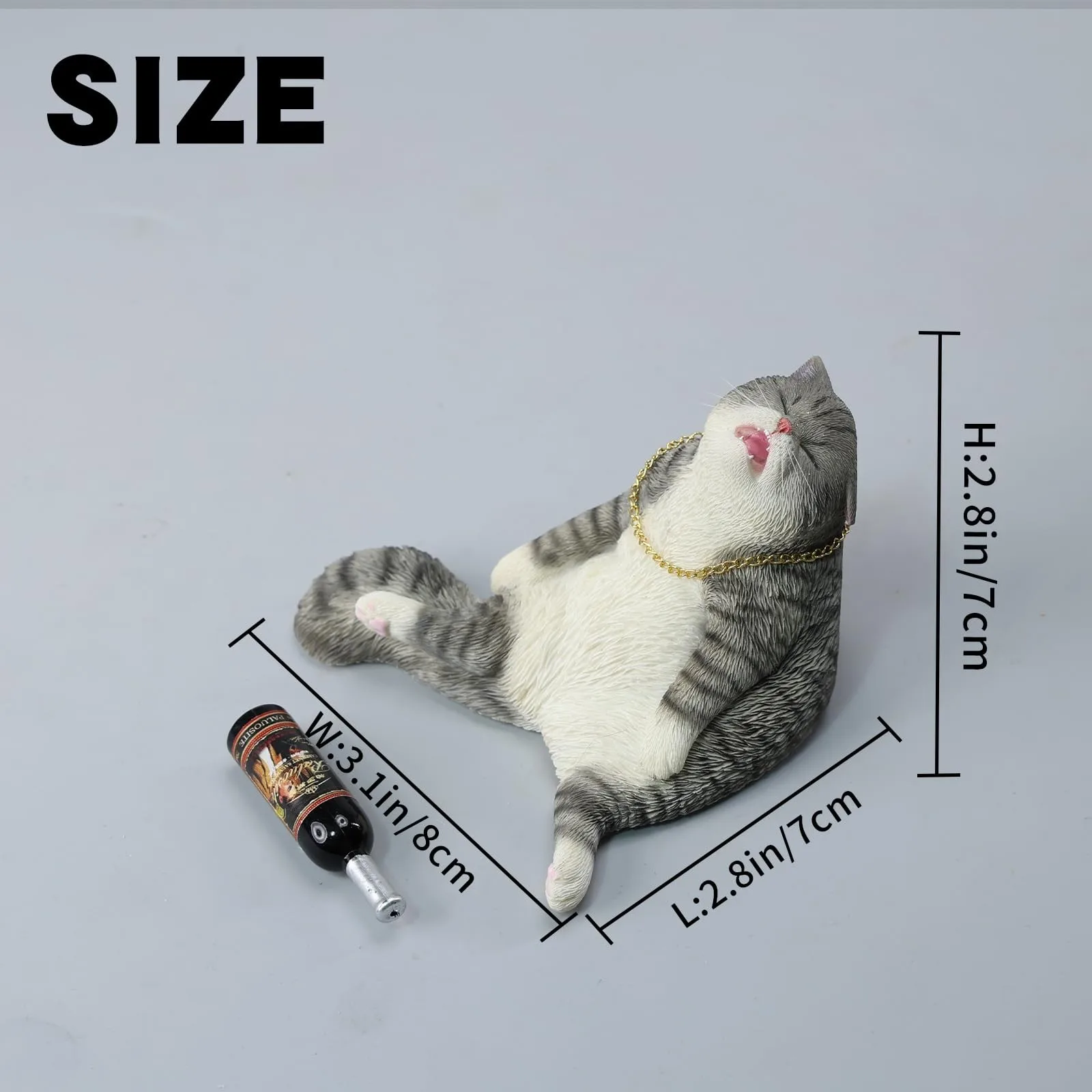 تمثال قطة في حالة سكر من الراتنج مع سلسلة وزجاجة - ديكور بار منزلي غريب الأطوار لمحبي القطط (نحت المطبخ/غرفة المعيشة اللطيف)