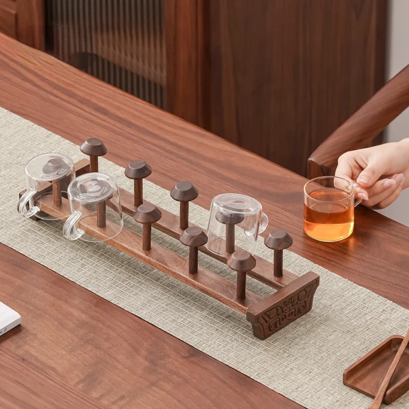 Walnut Wood Cup Rack Kung Fu Tea Set Organization Rack Chinese Drain Water Storage Holders Tea Ceremony Accessories