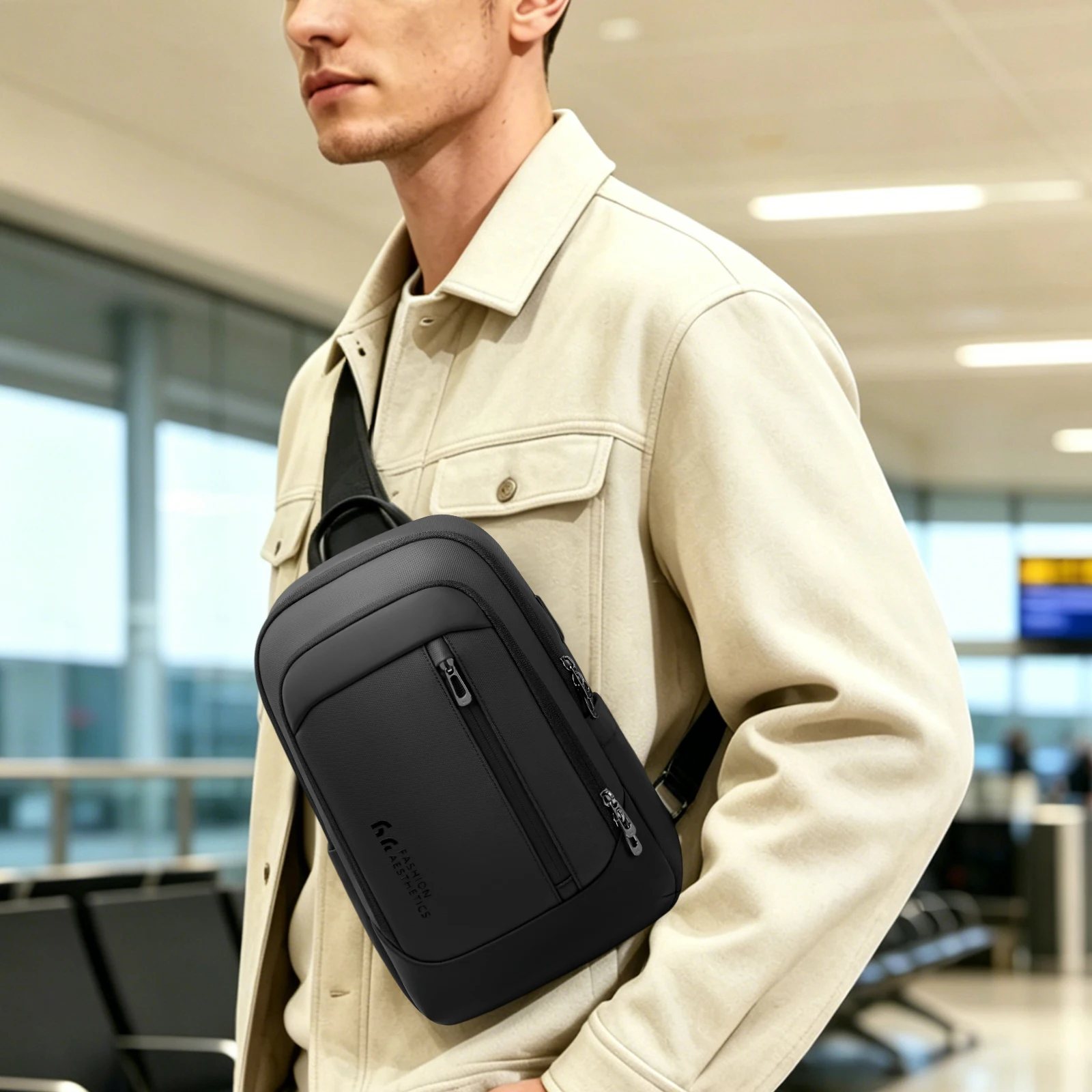 Heroic Knight Multifunction Male Chest Bag With USB Lightweight Leisure Shoulder Bag Business Anti-theft Weekend Commute Daypack view 3