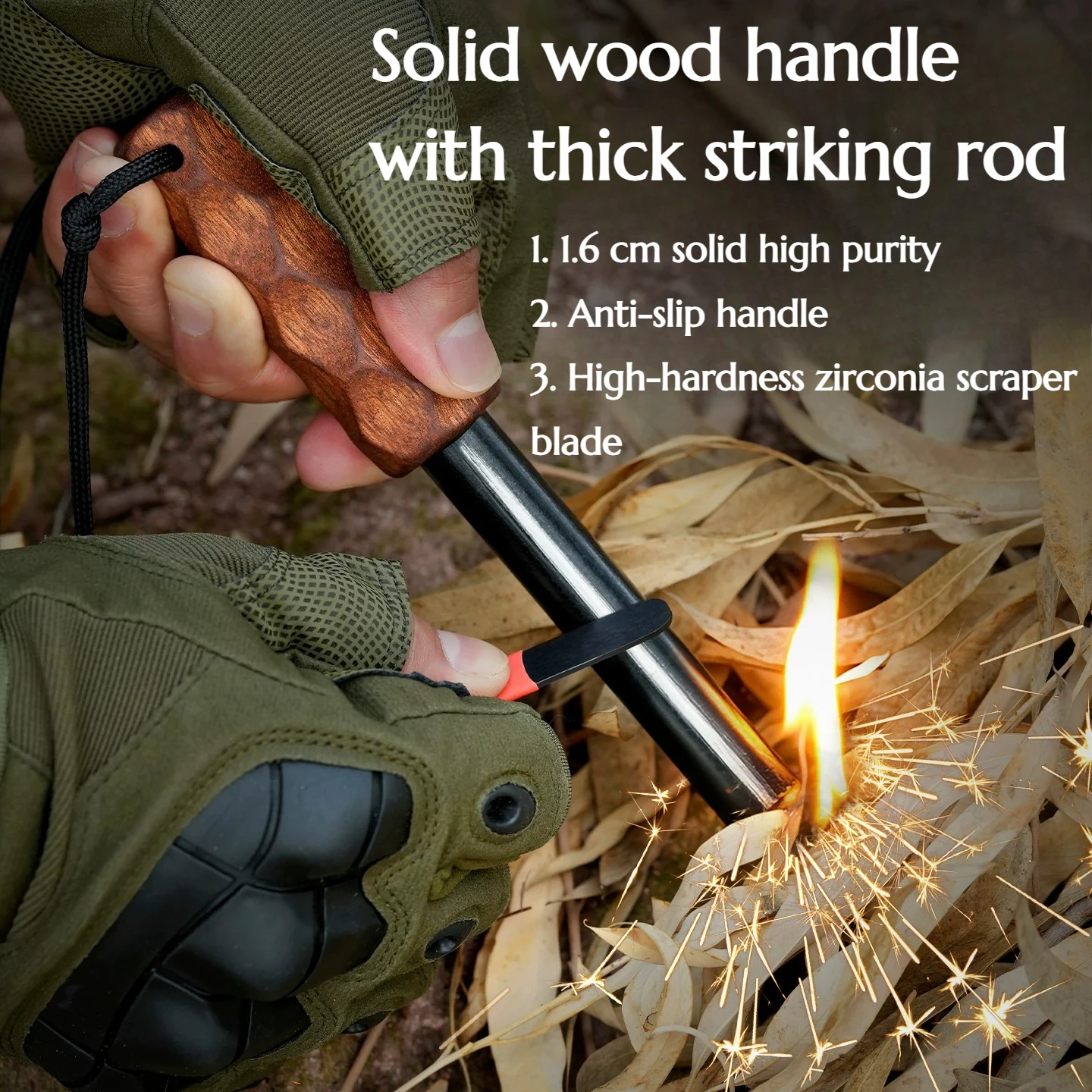 

NEW Solid Wood Handle Thickened High-purity Solid Flint Ignition Rod Portable Hiking Camping Emergency Ignition Tool