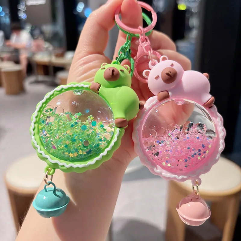 Creative Capybara Sand Art Bottle Keychain for Bags Cars Backpacks Gift Accessory Unique Animal Themed Key Ring for Men Women Te