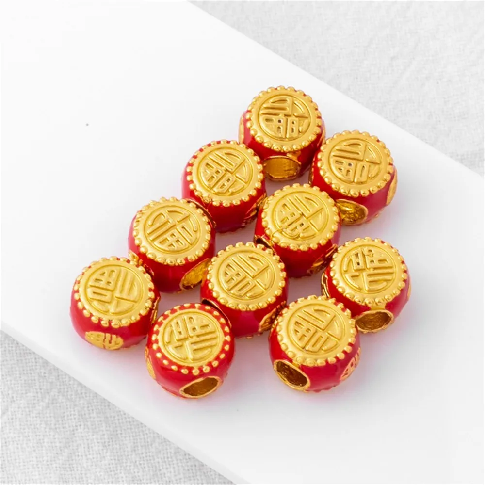 Gold-clad Oil-dripping Drum with Double-sided Beads, 7x10mm, Large Hole DIY Bracelet Leather Positioning Bead-Separating Jewelry