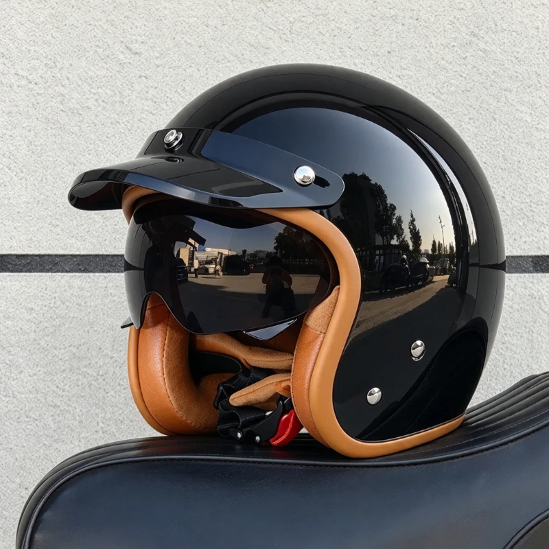 Timeless Reissue 3/4 Moto Helmet With Dark Tinted Inner Lens Sleek Minimalist Open Face Helmet Shockproof ABS Shell