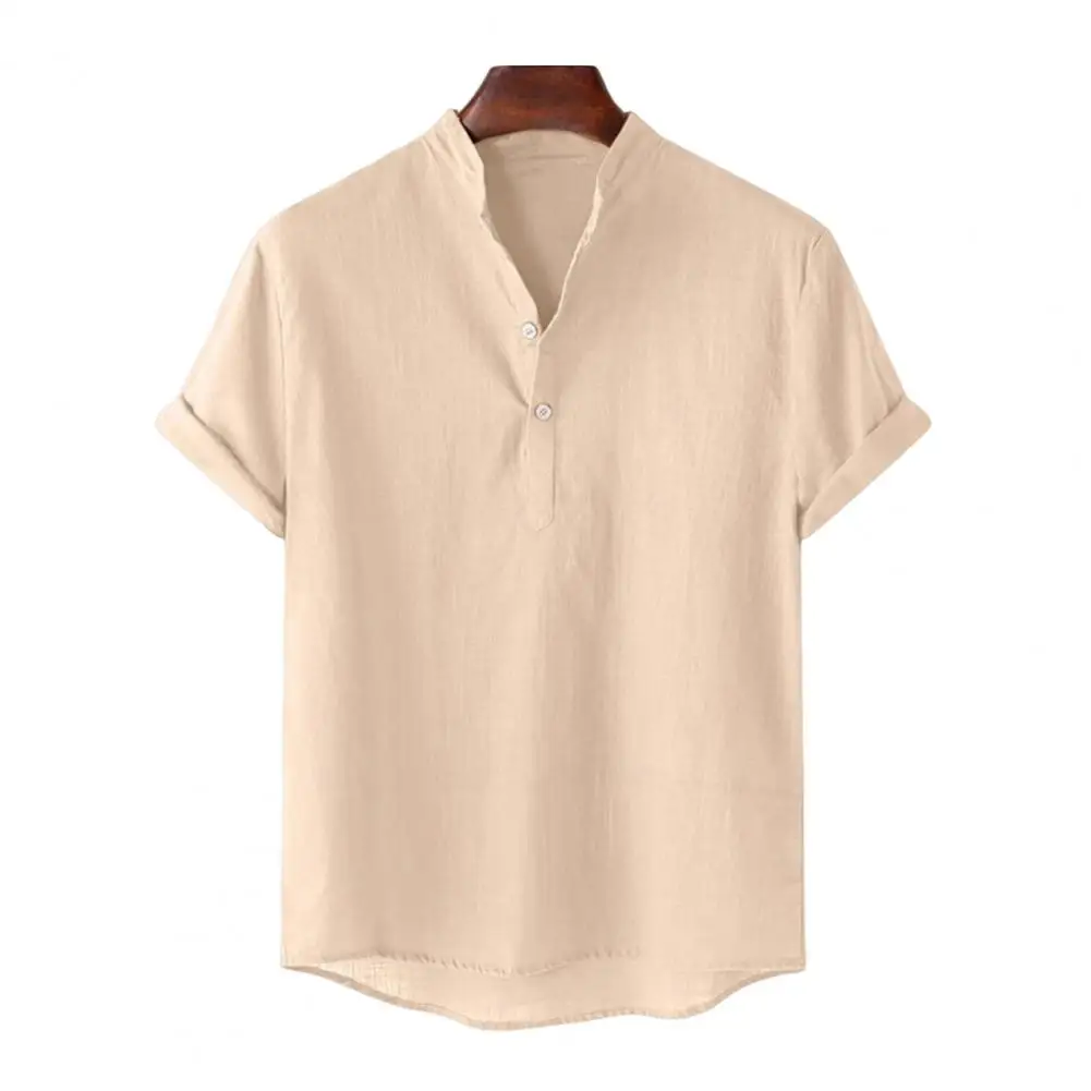 Stylish Men Summer Shirt Solid Color Keep Cooling Simple Design Short Sleeves Office Men T-shirt