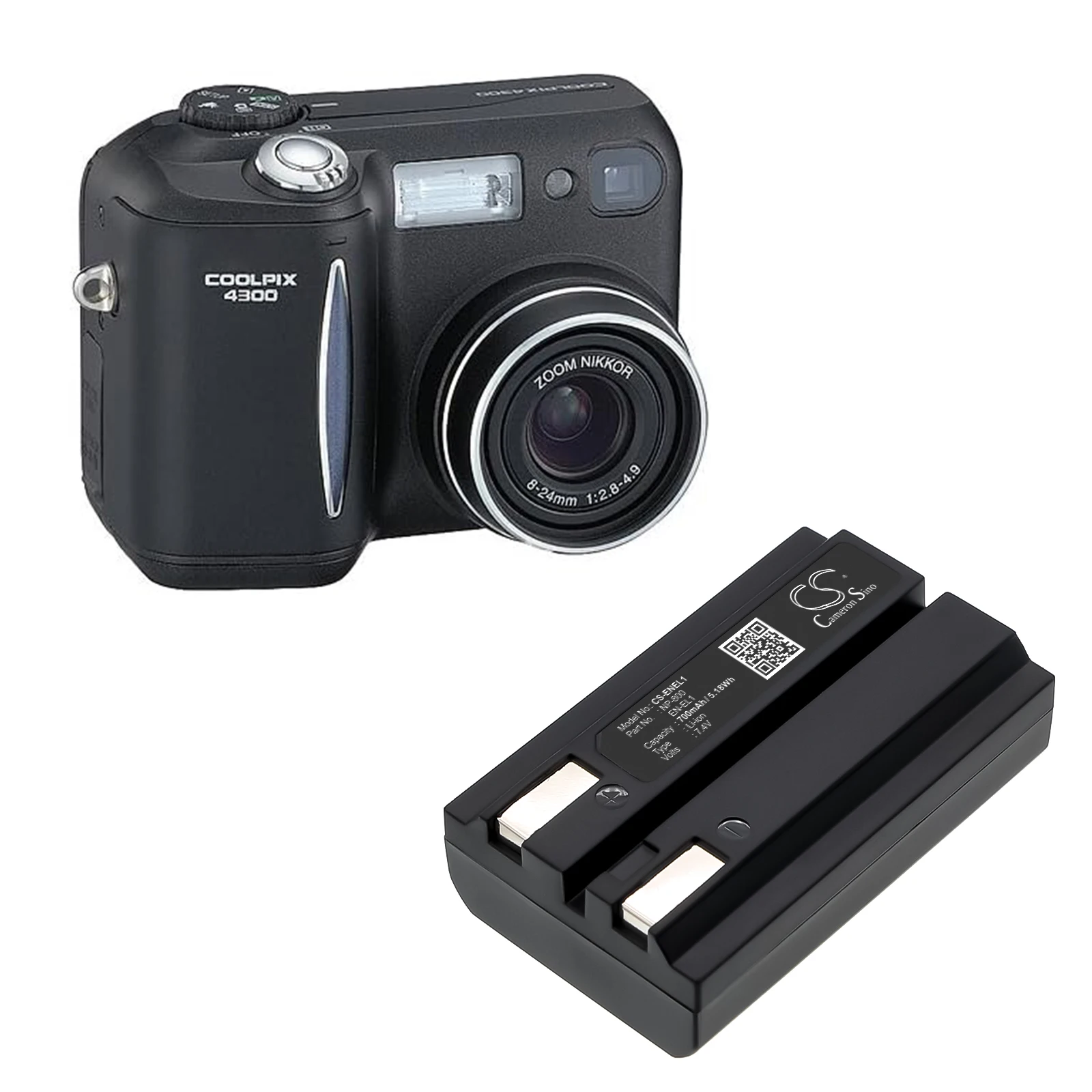 

Li-ion Camera Battery for MINOLTA and NIKON | 7.4V, 700mAh | Compatible with Coolpix 4300, Coolpix 4500, E880, DG-5W,DiMAGE A200