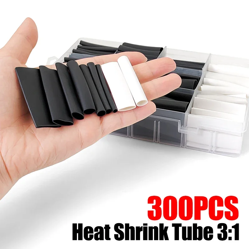 300Pcs Polyolefin Heat Shrink Tube 3:1 Shrink Rate Fireproof Waterproof Sleeve Small Household Equipment Wiring Repair Parts