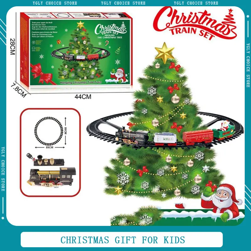 Juego de tren de Navidad con luces, sonidos, vías ferroviarias, motor locomotor para árbol de Navidad, juguetes electrónicos, regalo para niños