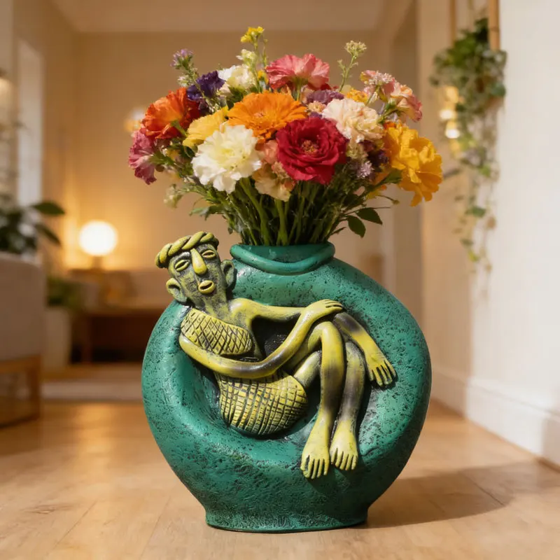 Light Luxury Nordic Sleeping Beauty Resin Vase Mini Potted Art Creative Flower Decor Ornament for LivingRoom Dining Table Office
