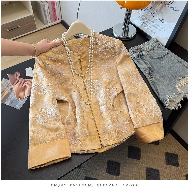 New Chinese Style Eastern Ancient Flavour Spring Autumn Silk Embroidered Jacket Ladies Casual Wear Outerwear Floral Pattern
