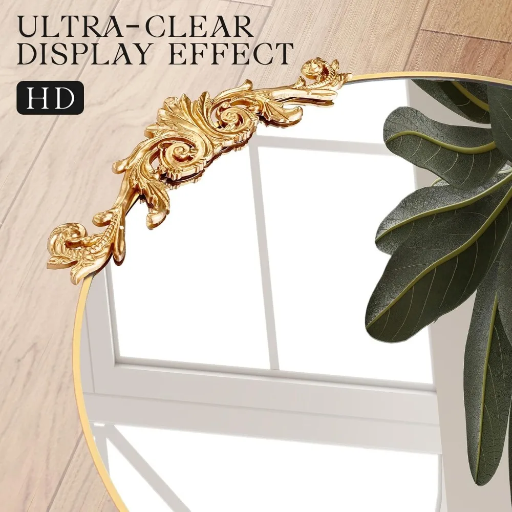 Antique Large Arched Full Body Mirror 65x24 Freestanding French Carved Top Vintage Baroque Style